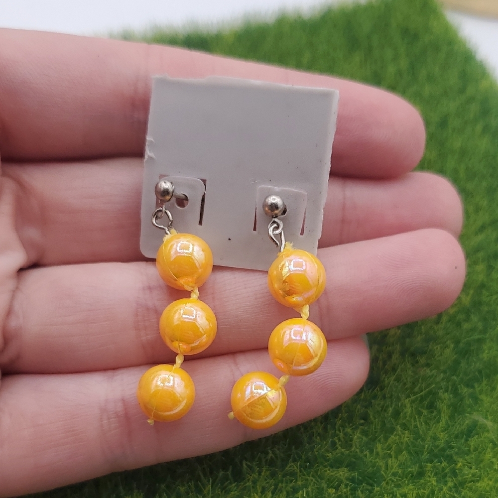 Yellow Beaded Drop Earrings - Women Jewelry E104